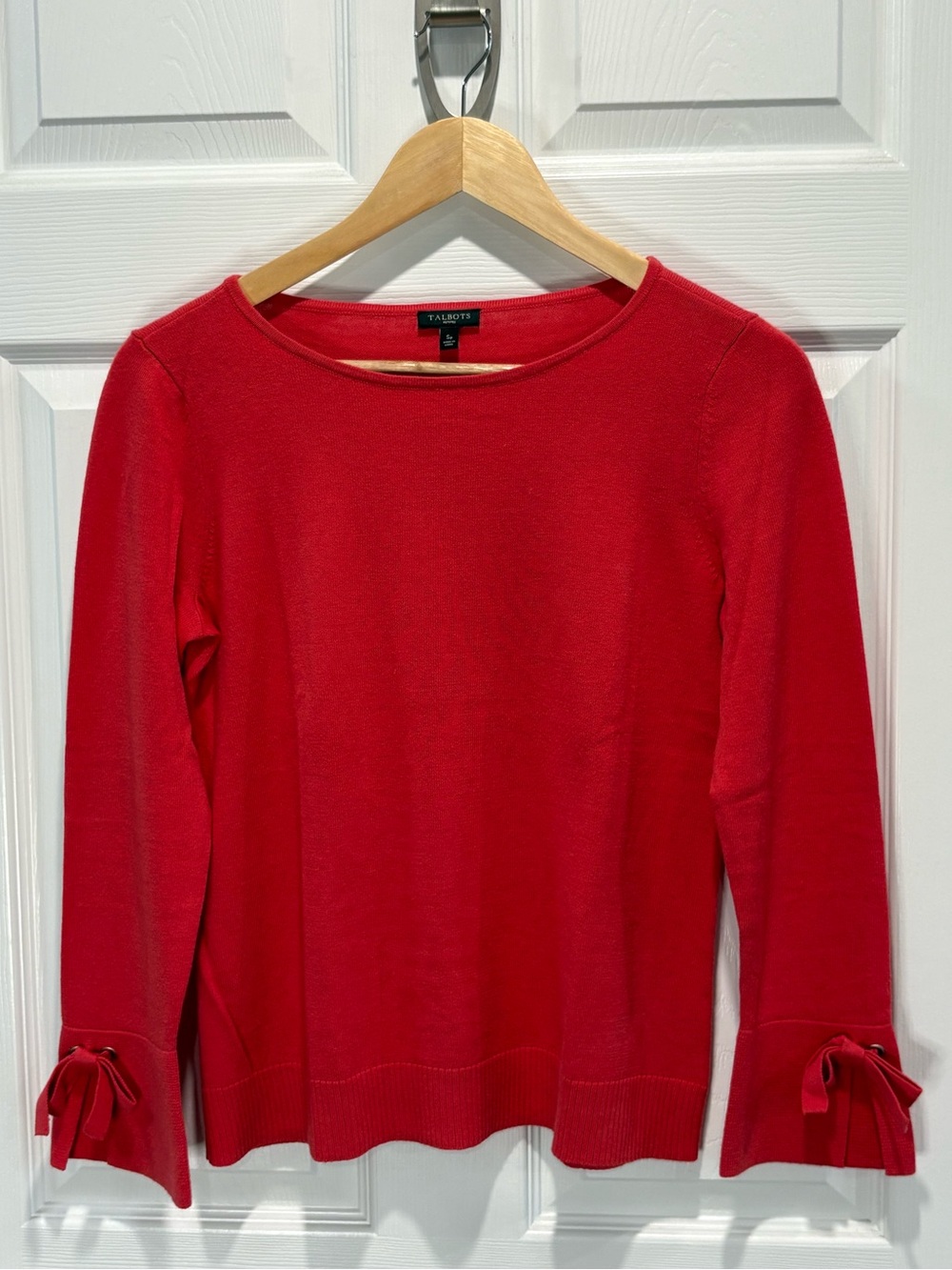 Talbots Cashmere Blend Bow Sleeve Knit Crewneck Sweater, Red, Size S